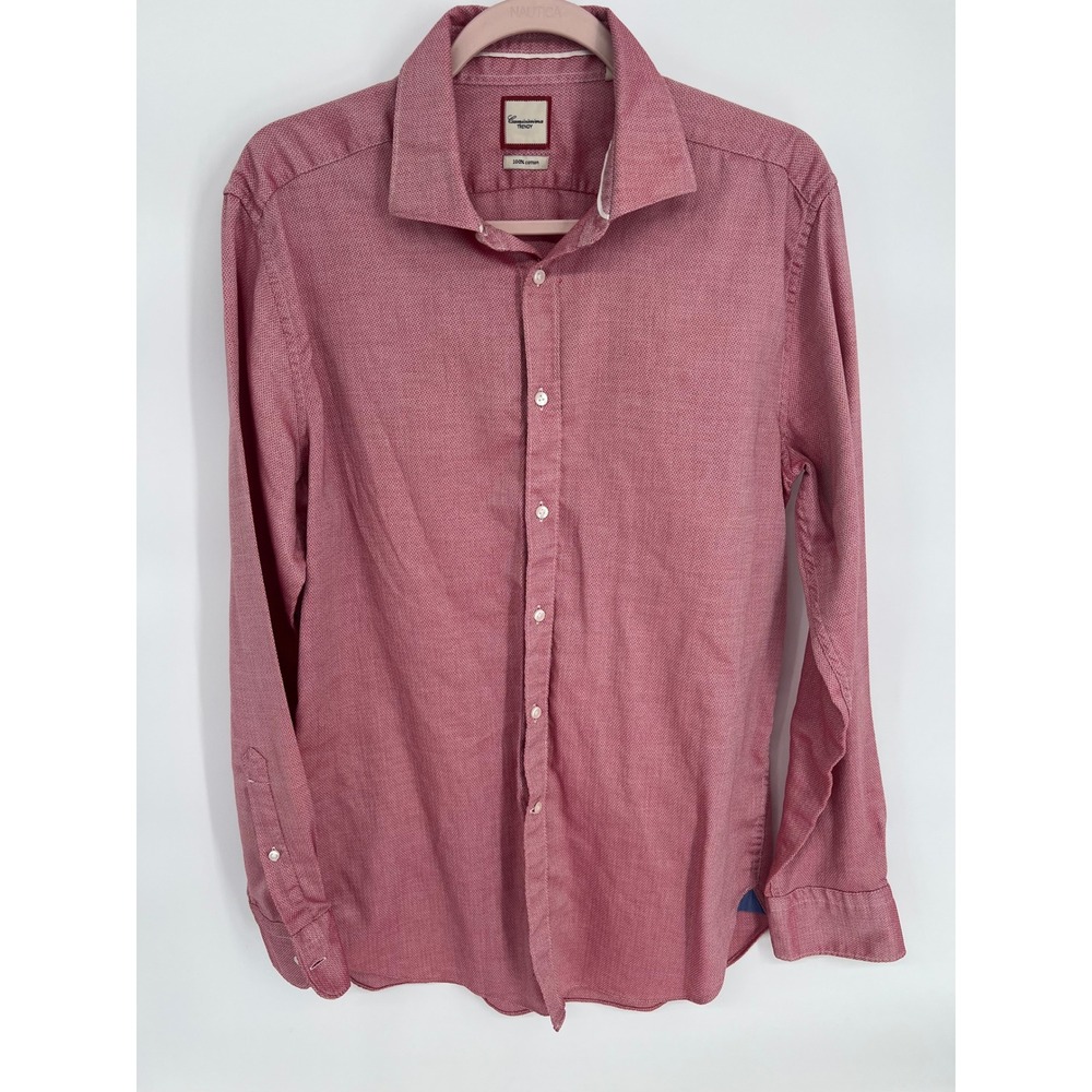 Camicissima Trendy Mens Red White Micro Pattern Cotton Button Down Shirt 42 16.5
